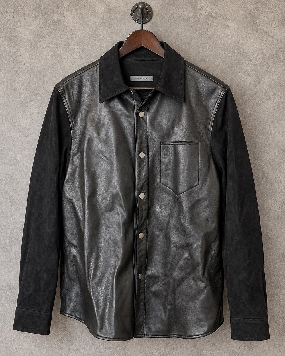 John Varvatos The Delancey Shirt Jacket in Black- 100% Sheepskin Size 48
